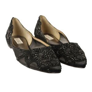 BADGLEY MISCHKA Shoes Women's 10 Flats Rhinestone Pointed Toe Black Mesh